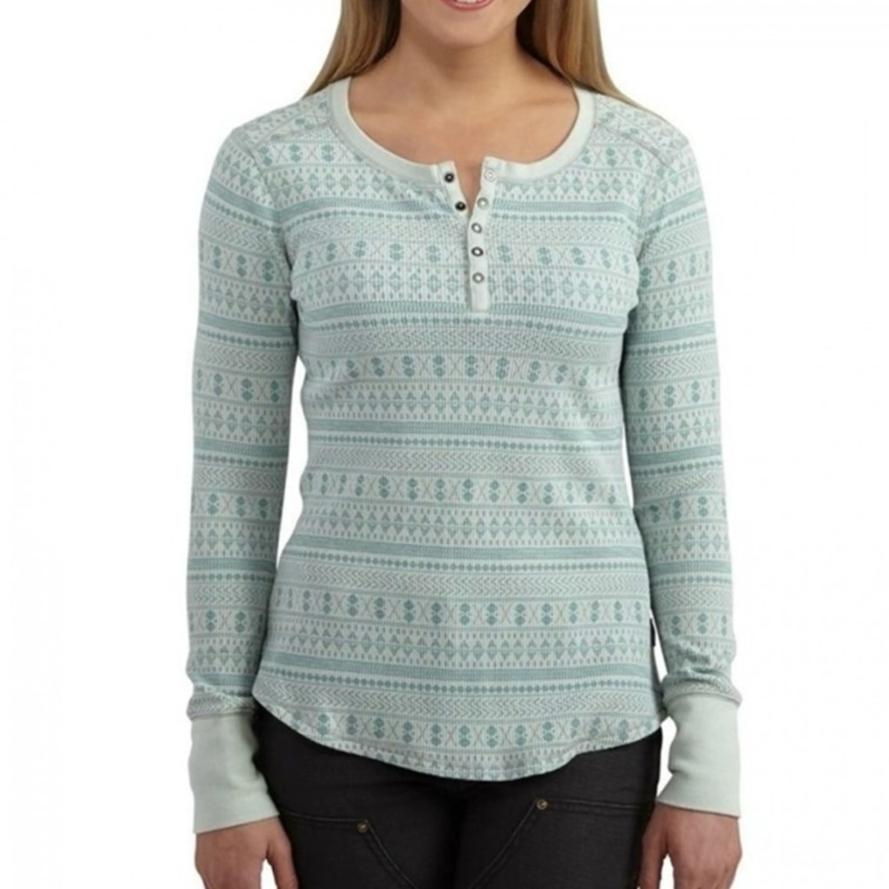 Carhartt Women’s Medium Thermal Henley T Shirt Pullover Green Argyle Size Large